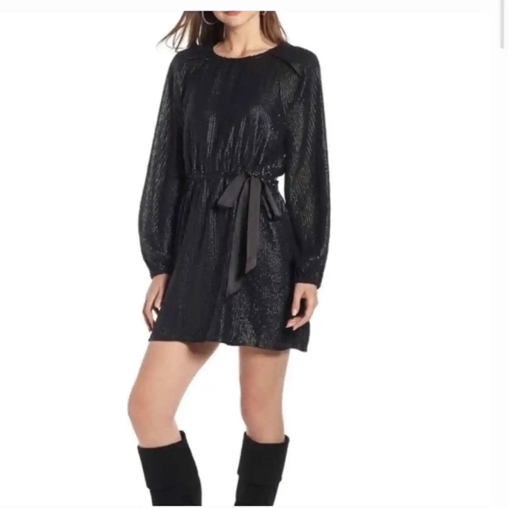 Something Navy Black Sequined Long Sleeve Mini Dress
